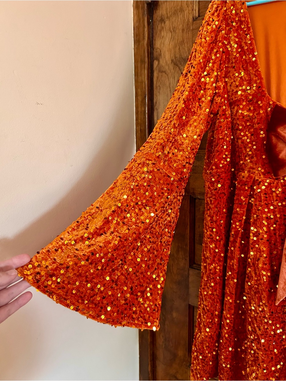 NWT Orange Sequin Velvet ‘60s Priscilla Party Dress with Bow - Picture 4 of 7